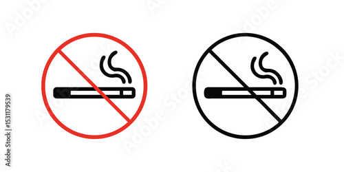No Smoking Sign in Red and Black Color with Cigarette and Smoke Icon for Health Awareness