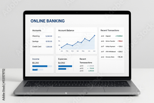 Online Banking Dashboard Displayed on Modern Laptop – Tech Finance Concept