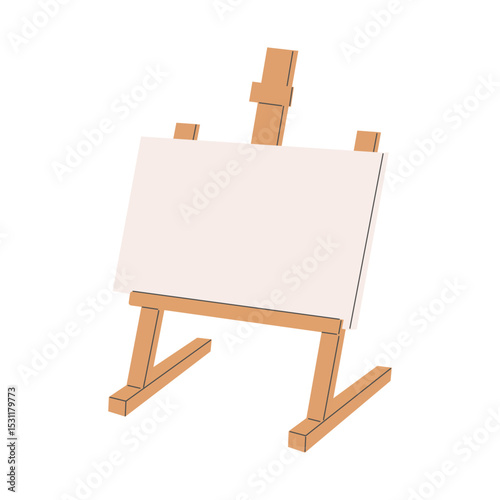 Wooden table easel with white canvas. Painting supplies, equipment for the artist. Flat vector illustration. Isolated.