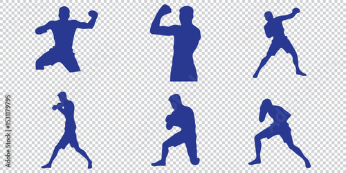 Silhouette Icon Set of a Boxer Throwing a Punch  Minimalist Boxing Action Icons EPS 10