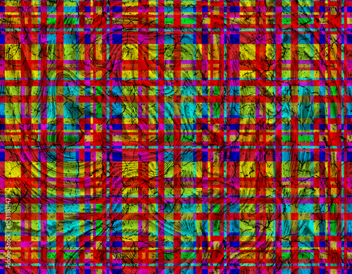 Vibrant Colorful Plaid Pattern with Cracks