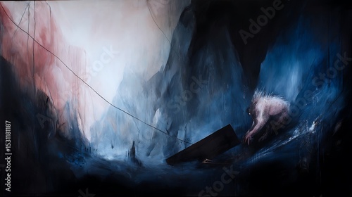 Abyssal landscape with ethereal figure emerges