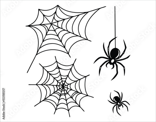 Black Spider Clipart Set – Symmetrical Vector Layout