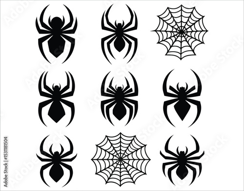 Creepy Black Spiders – Flat Vector Clipart Set