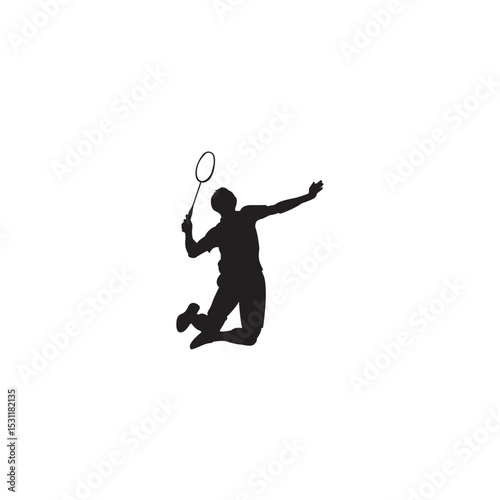 Dynamic badminton player silhouette action shot in mid air