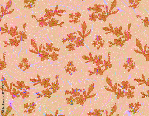 Peach Floral Seamless Pattern, Glittery Flowers