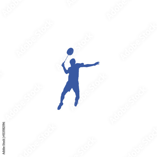 Badminton player silhouette performing smash shot vector illustration on white background