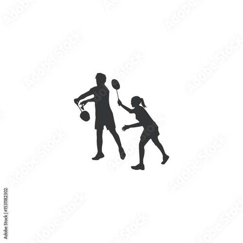 Badminton players in action silhouette vector illustration for sport and recreation themes
