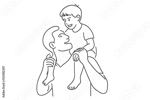 Happy Father day A Father's Love: Line Art Illustration of a Dad Giving His Child a Piggyback Ride