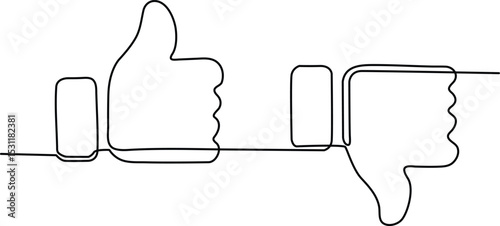 Thumbs up, continuous one line drawing illustration. Continuous line drawing of hand finger thumb up approval sign gesture. Continuous line finger up. Hand-drawn vector illustration of linear.