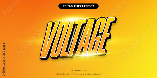 Editable voltage text effect with sharp bold font and glowing yellow orange gradient for tech or energy designs