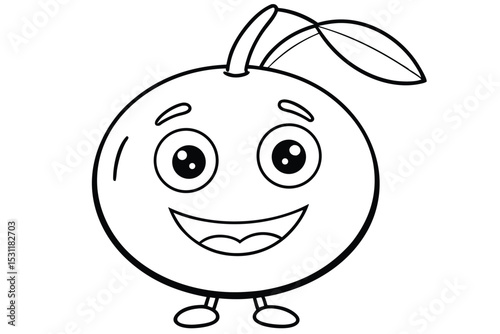 Cartoon orange character with a happy smiling face and cute legs in black and white outlines
