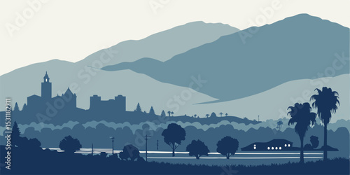 Moreno Valley, California Skyline Vector: Mountains, Suburbs & City for Inland Empire Designs