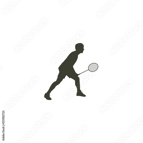 Badminton player silhouette ready to strike with racket in an active pose