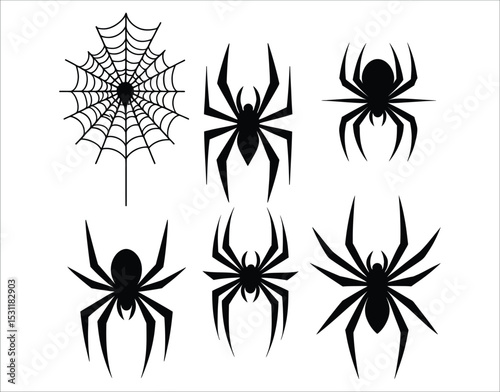 Black Spider Clipart Set for T-Shirts and Posters