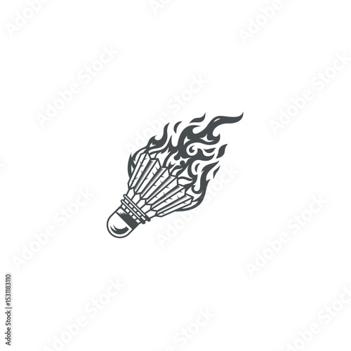 Badminton shuttlecock engulfed in flames intricate vector illustration graphic element isolated