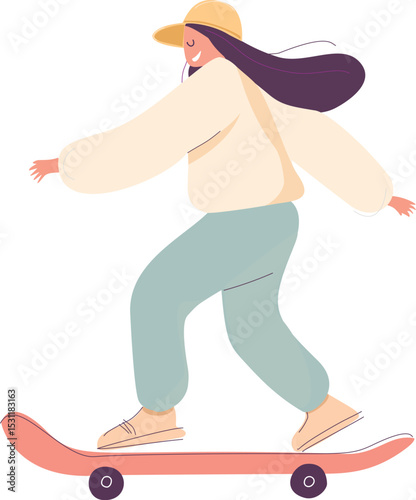 Vector design of a skateboarding girl in vector format for motion graphics