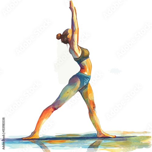 Outdoor Yoga Session Sunrise, watercolor painting vector, isolated on a white background.