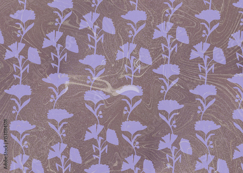 Lavender Floral Pattern on Marble Background