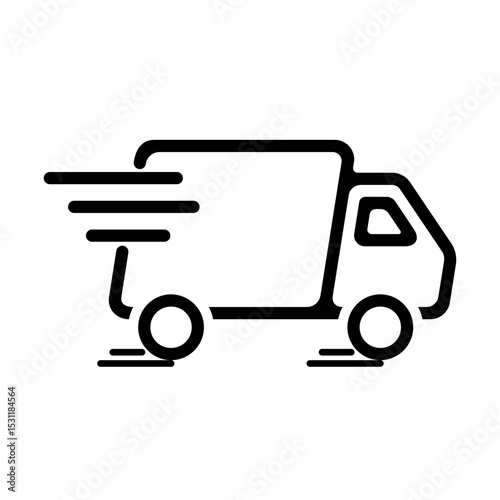 Fast delivery truck vector icon with motion lines in flat outline style