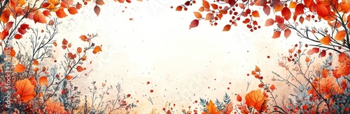 Autumn leaves and berries in warm tones framing textured background with space in center for seasonal or festive text Generative AI