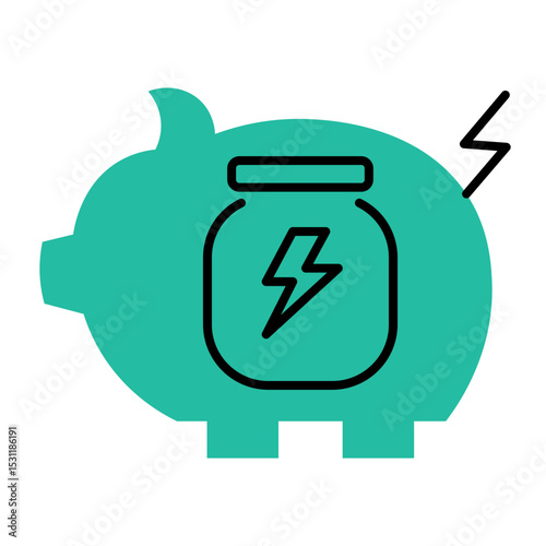 A clean green piggy bank with a lightning bolt image, symbolizing savings and energy storage in a compact form.