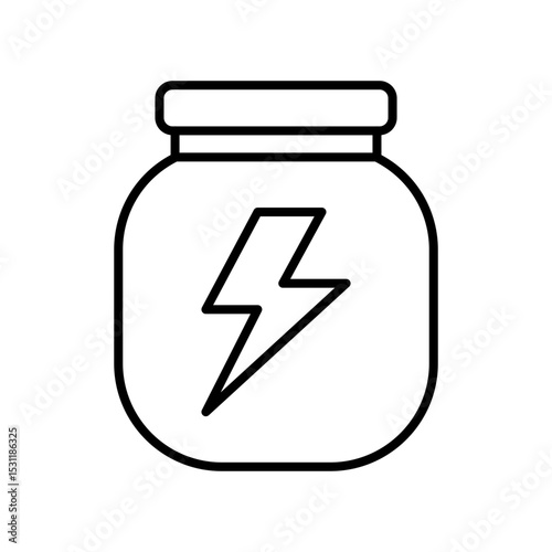 A minimalistic icon of a glass jar with a lightning bolt, signifying stored energy or contained electric power.