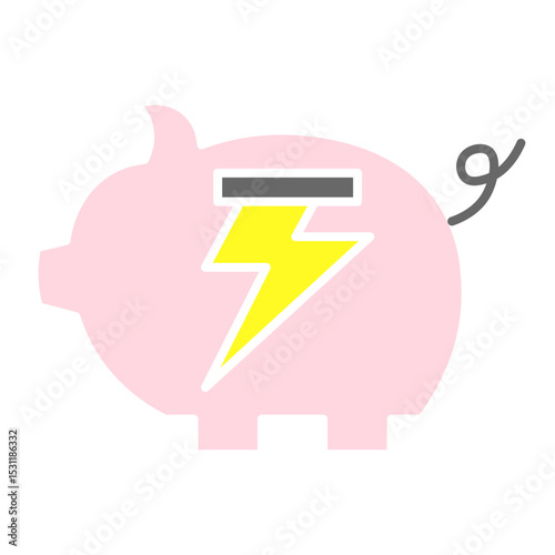 A pink piggy bank with energy bars and lightning bolt, combining finance and power management.