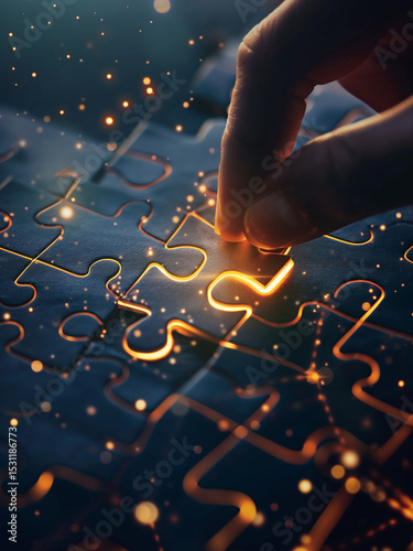 Business hand touch jigsaw conection, innovation visionary leadership.
