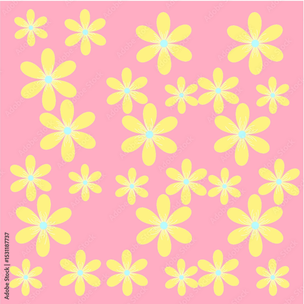 Obraz premium Yellow flowers in pink background for summer, wallpapers, decoration, ornament, and etc. Vector in eps.