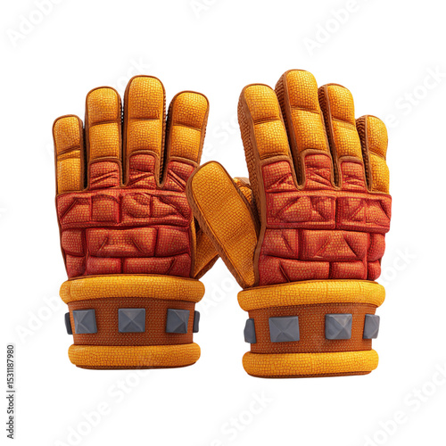 3D Render  Game Gloves with Orange, Red, and Fantasy.