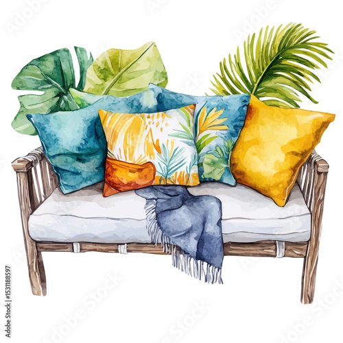 Outdoor Cushions, watercolor painting vector, isolated on a white background.