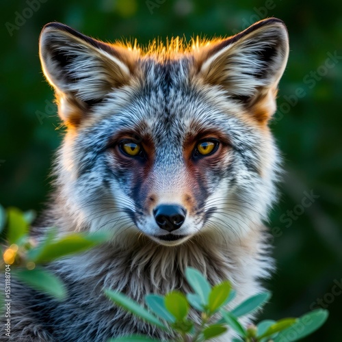 portrait of a fox in the woods