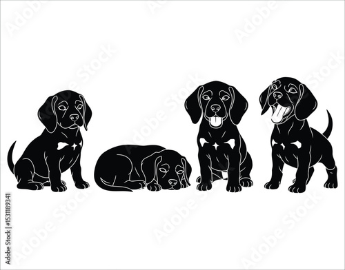 Black Silhouettes of Beagles in Multiple Positions