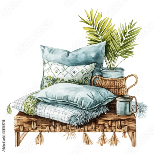 watercolor of Outdoor Cushions, vector, isolated on a white background.