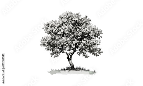 Cherry Tree Illustration, vector art, nature design, seasonal tree, floral vector, blooming tree, cherry blossom, spring design, fruit tree, outdoor scenery, botanical artwork.