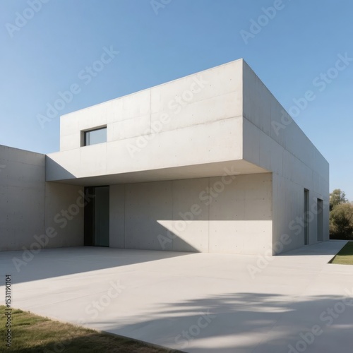 Modern minimalist concrete building with clean lines and large open space