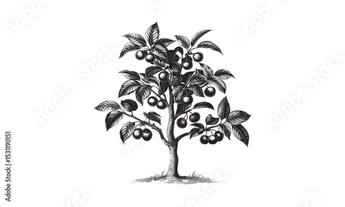 Cherry Blossom Illustration, spring vector, tree art, cherry tree drawing, blooming flowers, nature scene, botanical design, nature-inspired vector, outdoor tree, floral vector.
