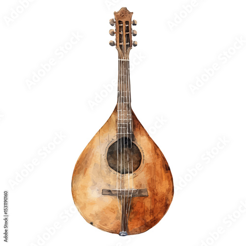 Oud, watercolor drawing vector, isolated on a white background.