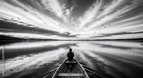 Tranquil Lakeside Serenity with Birds in Flight