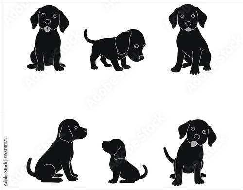 Vector Beagle Dog Silhouette Icons Set