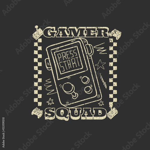 Vintage Game Pad hand drawn gamer squad vector illustration