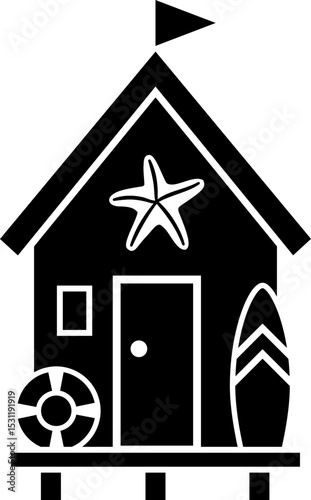  Beach Hut Cabana black silhouette vector pattern isolated.
 Beach house illustration.
Transparent background. SVG file.