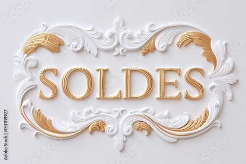 Elegant annoncement with french word Soldes with gold accents 