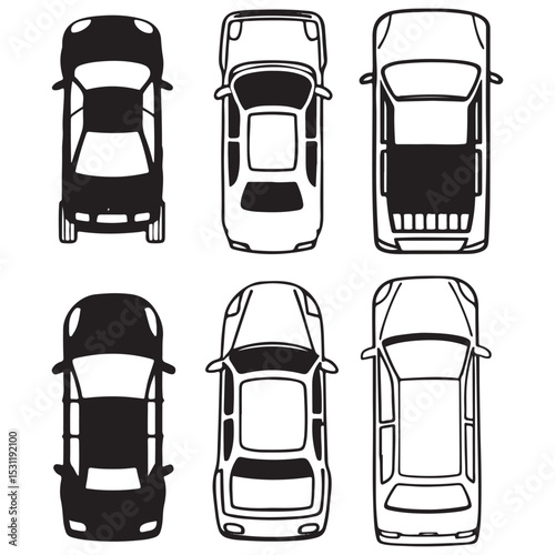 Vehicle elevation and top view vector flat illustration collection ideal for architectural design vector