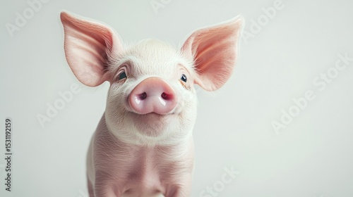 Adorable Piglet Looking Up Against Light Background. Possible Use Children's book illustration, animal welfare campaign, greeting card