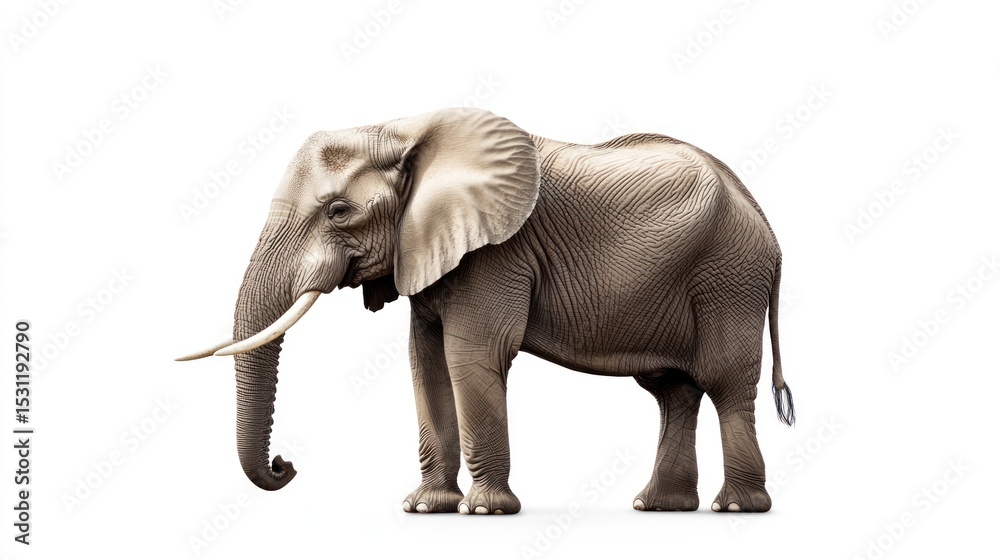Obraz premium African Elephant Profile, Isolated on White Background, Suitable for Wildlife Conservation Campaign