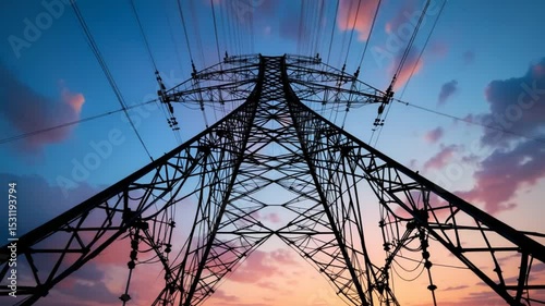 Stunning Silhouette of Power Pylon Against a Colorful Sunset Sky