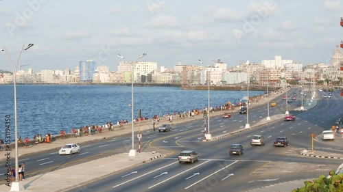 The famous Malecón, Avenida de Maceo, and Havana, Cuba skyline.