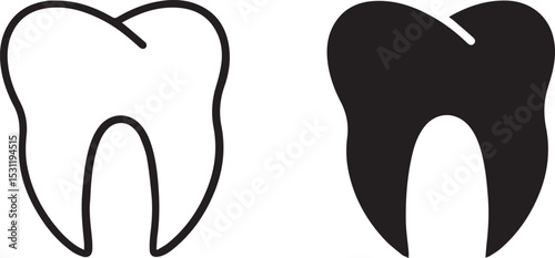 tooth, dental icon, medical symbol, stomatology, dentistry, black and white, minimalist, vector illustration
